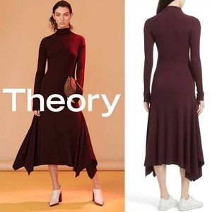 $395 Deep Purple Ribbed Knit Mock Turtleneck Dress
